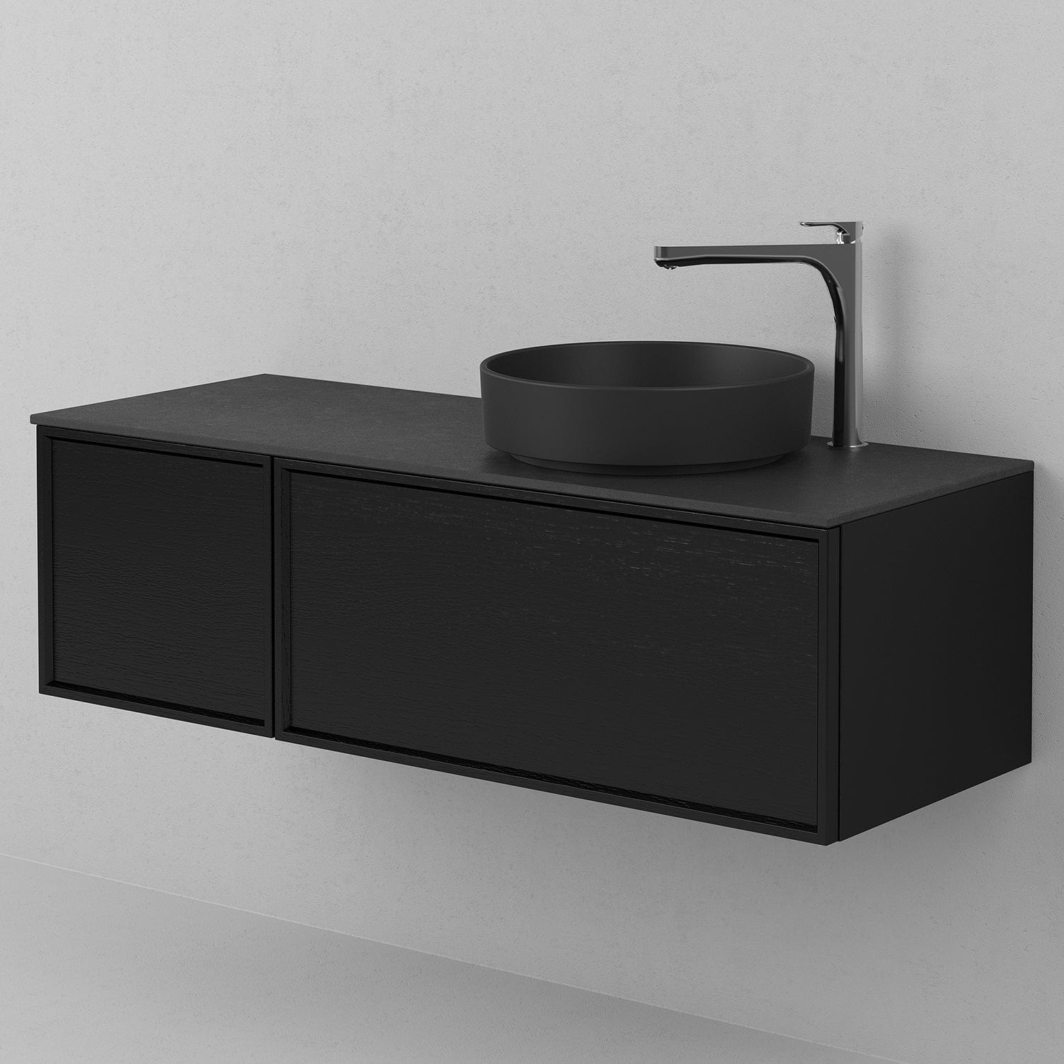 INR Air Wood Servantskap Hel front med 2 Skuffer og 1 Dør H350xD450mm Black oak / 120cm / Venstre INR Iconic Nordic Rooms Servantskap INR-363539