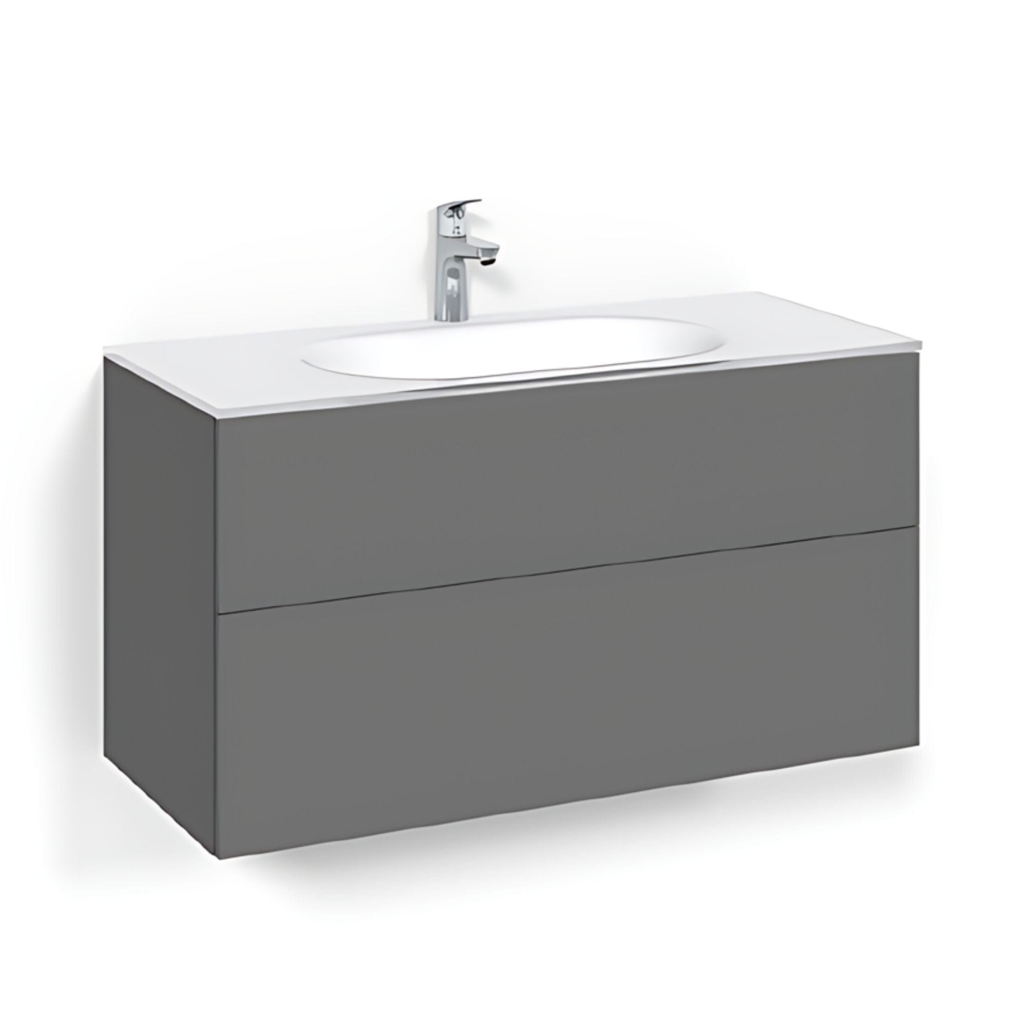 Macro Design CROWN Plain/Push-open Servantskap 2-skuff - med Glasservant Antrasitt / 100cm / Glass Edge hvit Macro Design Møbelpakke bad BUN-FSK100APOG