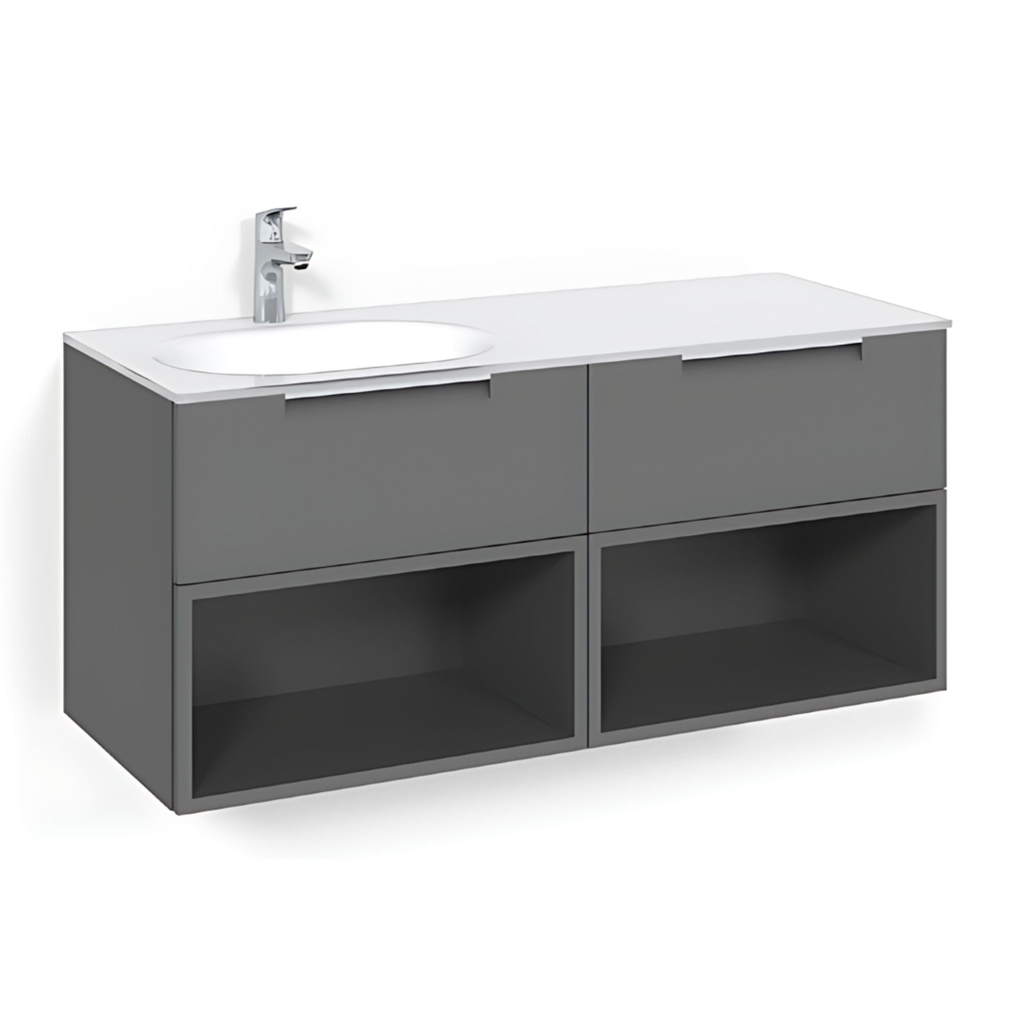 Macro Design CROWN Servantskap 4-skuff - med Venstre Glasservant 120cm Antrasitt / Open-box / Glass Edge hvit Macro Design Møbelpakke bad BUN-FSK120AOVGVH
