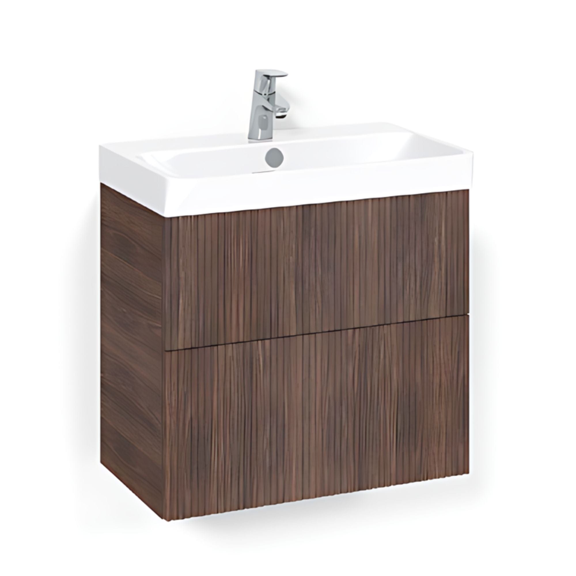 Macro Design CROWN Slim Line servantskap 2 Skuff- med LIGHT 70 servant Brun ask / 60cm / Line Macro Design Møbelpakke bad BUN-FSK6035BLL