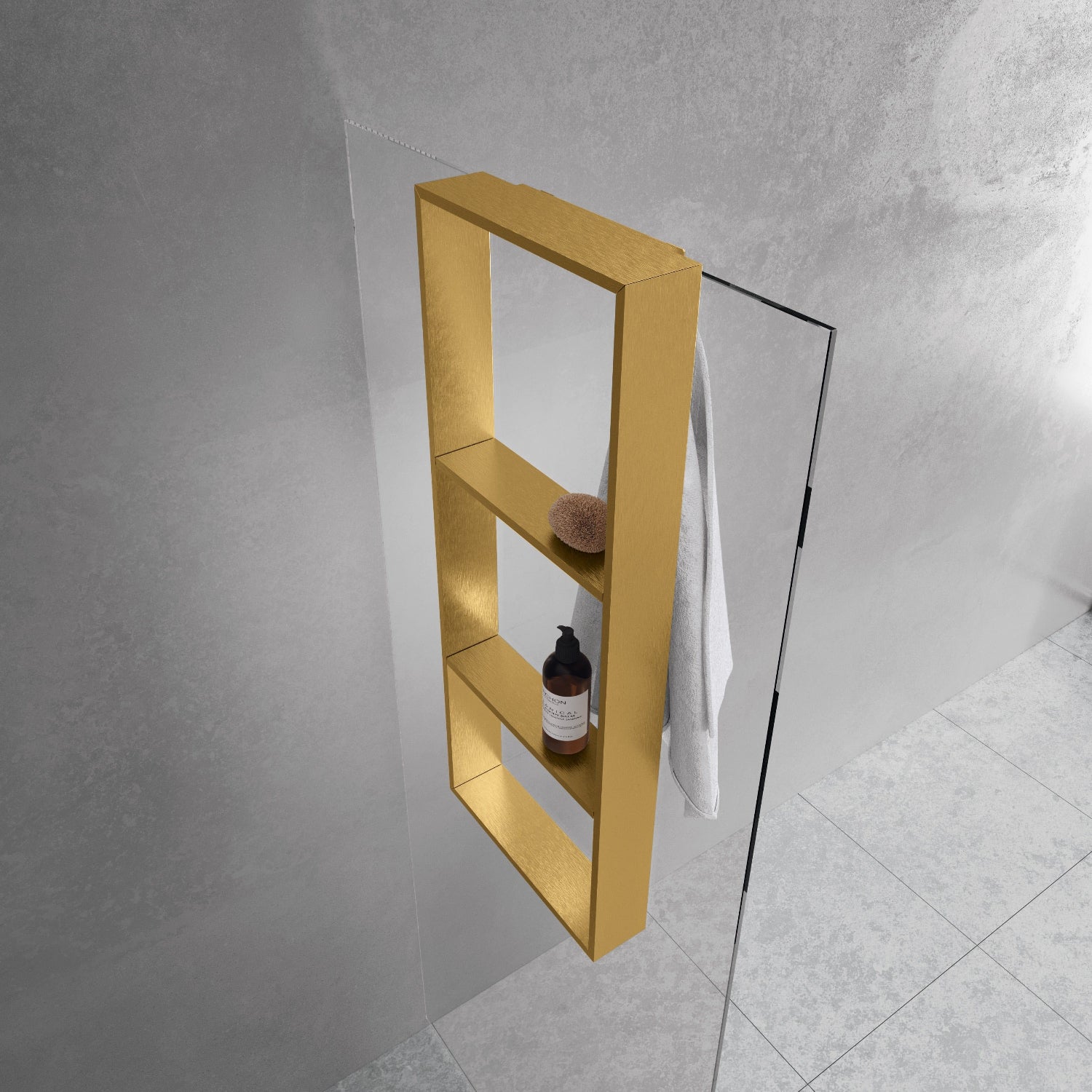 Novellini Frame Dusjhylle med 3 innvendige hyller og håndklekroker Børstet messing Novellini Dusjhylle KO-R90AKFPO3590-P