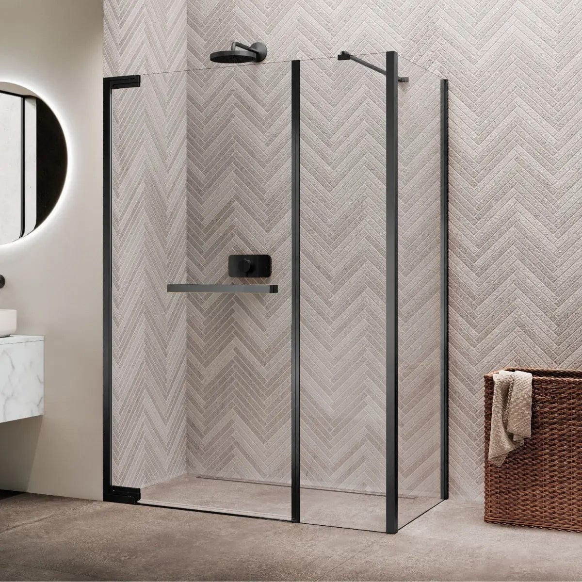 Novellini N180 GFL Slagdør Inlinea for hjørne Børstet grafittgrå / 98cm / Klart glass Novellini Dusjvegg KO-N180GFL98-1N