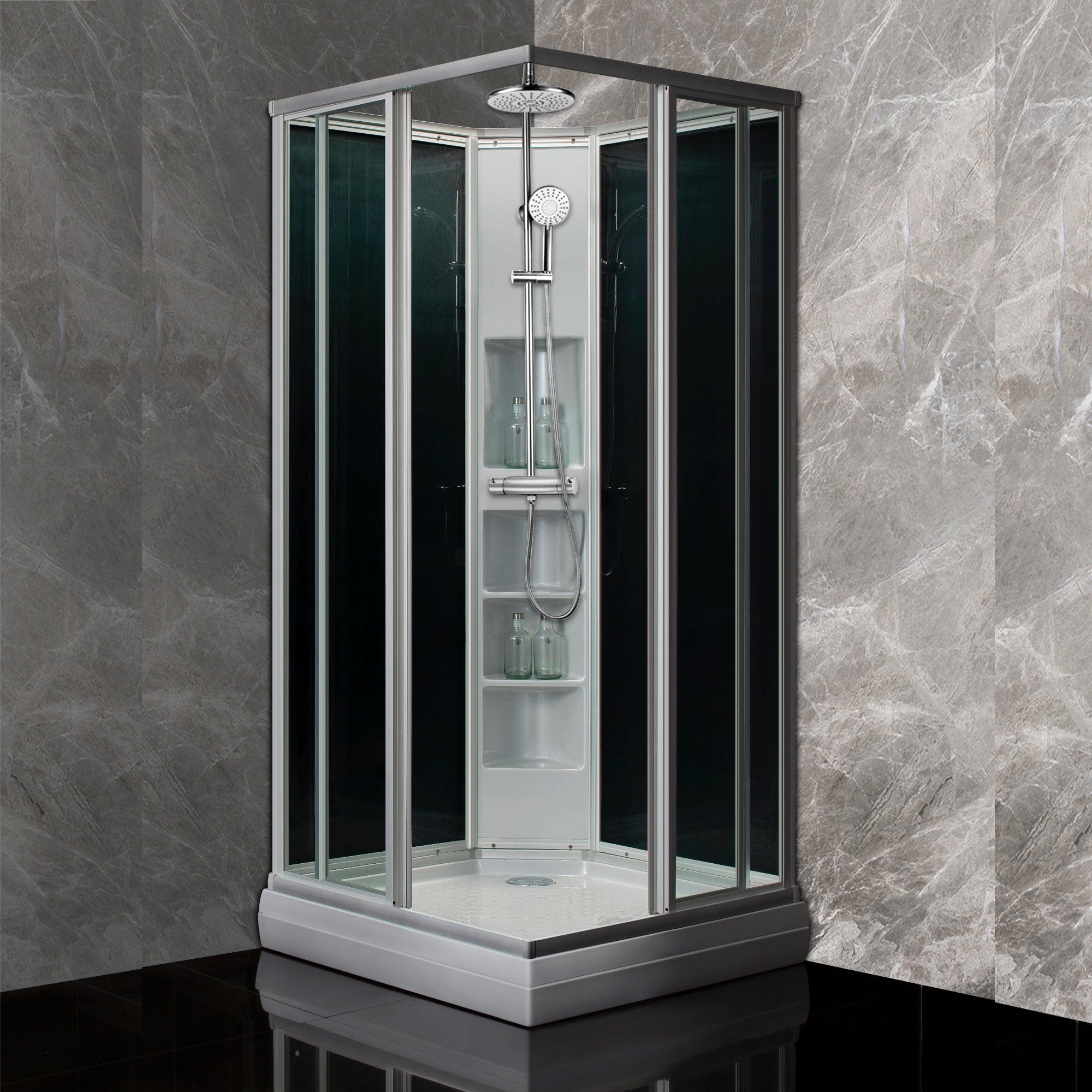 Sanipro Dusjkabinett Rett Alu Classic - sotet bakvegger Matt aluminium / 70x90cm høyre / Plus Sanipro Dusjkabinett SA-10244