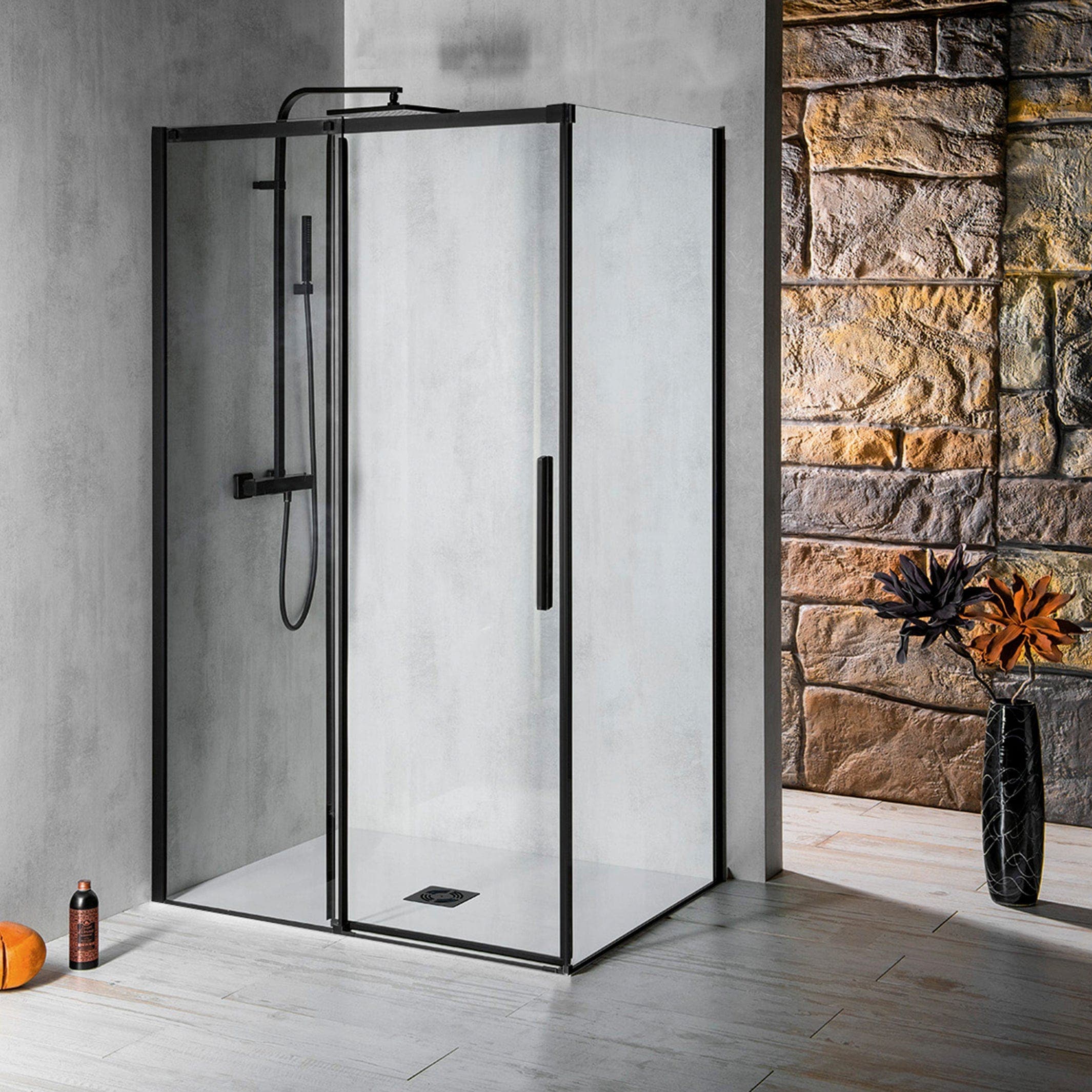 Sanipro ALTIS LINE / BLACK LINE - Skyvedør / Nisje Svart matt / 110cm / Klart glass Sanipro Dusjdør SA-10161