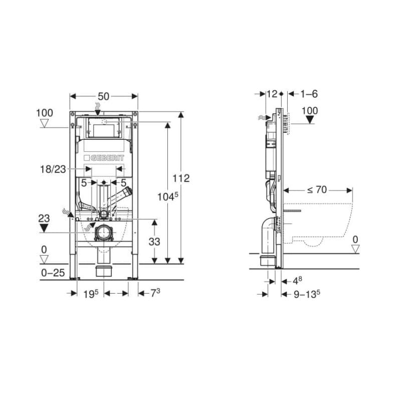 Geberit Duofix Sigma innbyggingssisterne til luktavsug 112cm Geberit Innbyggingssisterne GRO-1387952