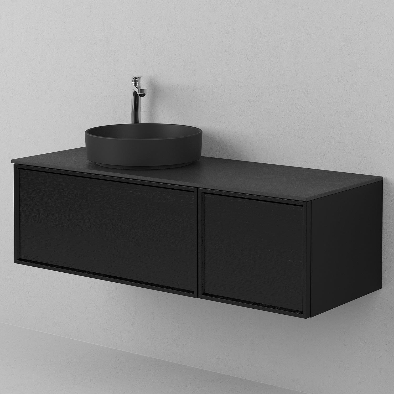 INR Air Wood Servantskap Hel front med 2 Skuffer og 1 Dør H350xD450mm Black oak / 120cm / Høyre INR Iconic Nordic Rooms Servantskap INR-363639