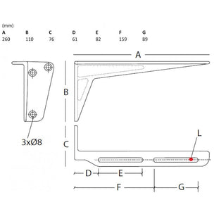 Intra veggkonsoll for RS72 260mm