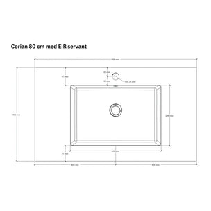 Linn Bad Corian topplate med Eir servant B(60-160)xH1,2xD46cm