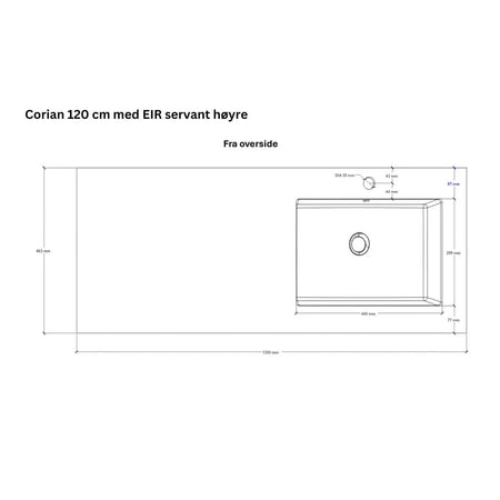 Linn Bad Corian topplate med Eir servant B(60-160)xH1,2xD46cm