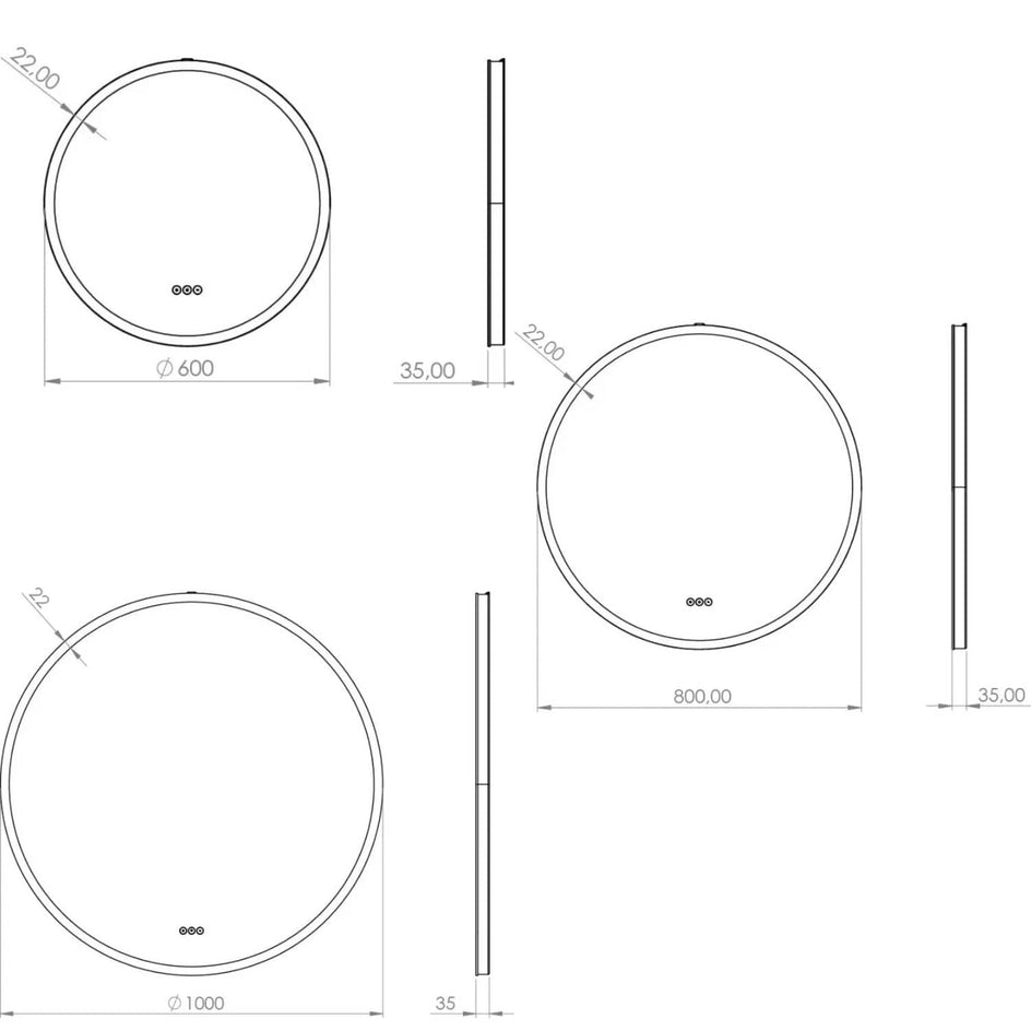 Loevschall Johannesburg Speil Rundt Ø60-100cm - touchstyring Loevschall Baderomsspeil