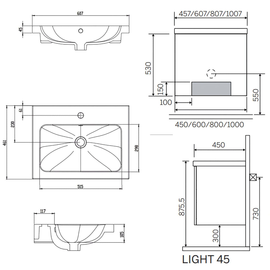 Macro Design CROWN Plain Servantskap 2 dør - med LIGHT 14 eller 45 servant Hvit / 60x35cm Macro Design Møbelpakke bad BUN-FSK4535VLUL