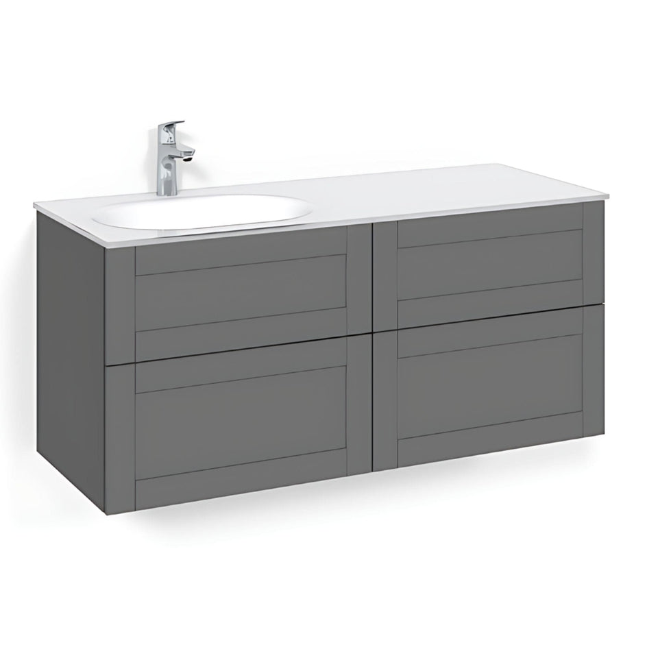 Macro Design CROWN Servantskap 4-skuff - med Venstre Glasservant 120cm Antrasitt / Frame / Glass Edge hvit Macro Design Møbelpakke bad BUN-FSK120AFVGVH