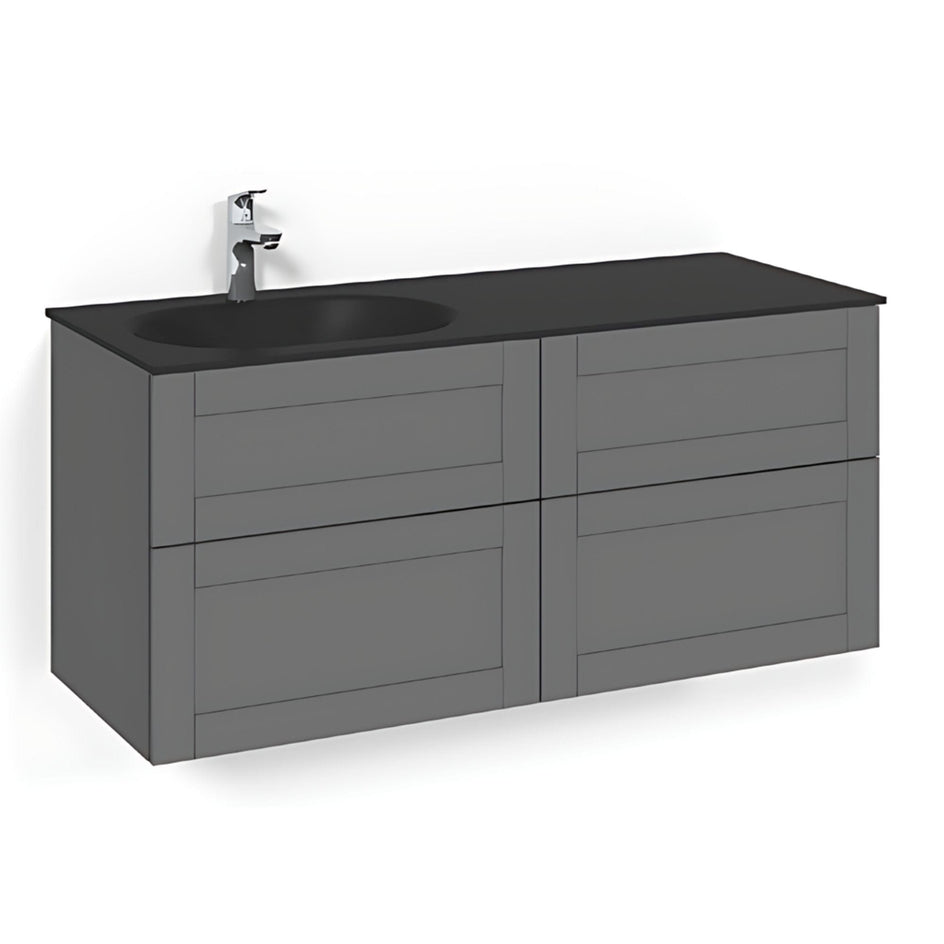Macro Design CROWN Servantskap 4-skuff - med Venstre Glasservant 120cm Antrasitt / Frame / Glass Edge svart Macro Design Møbelpakke bad BUN-FSK120AFSGVH