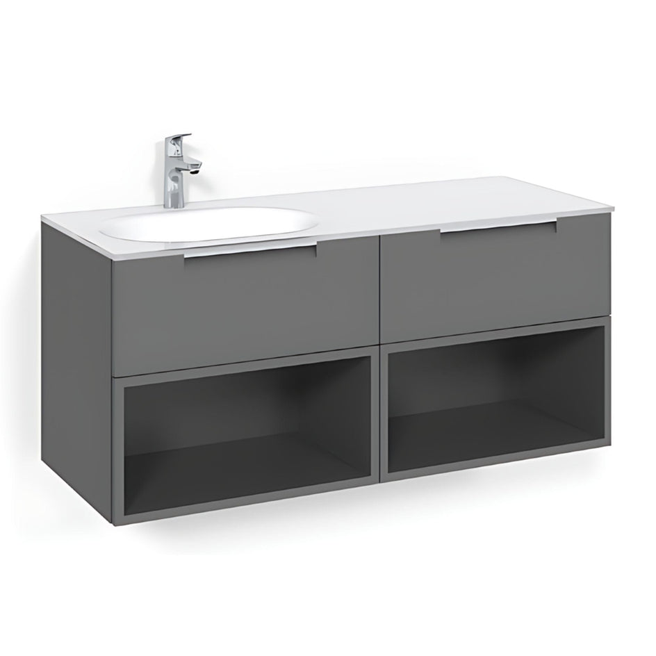 Macro Design CROWN Servantskap 4-skuff - med Venstre Glasservant 120cm Antrasitt / Open-box / Glass Edge hvit Macro Design Møbelpakke bad BUN-FSK120AOVGVH