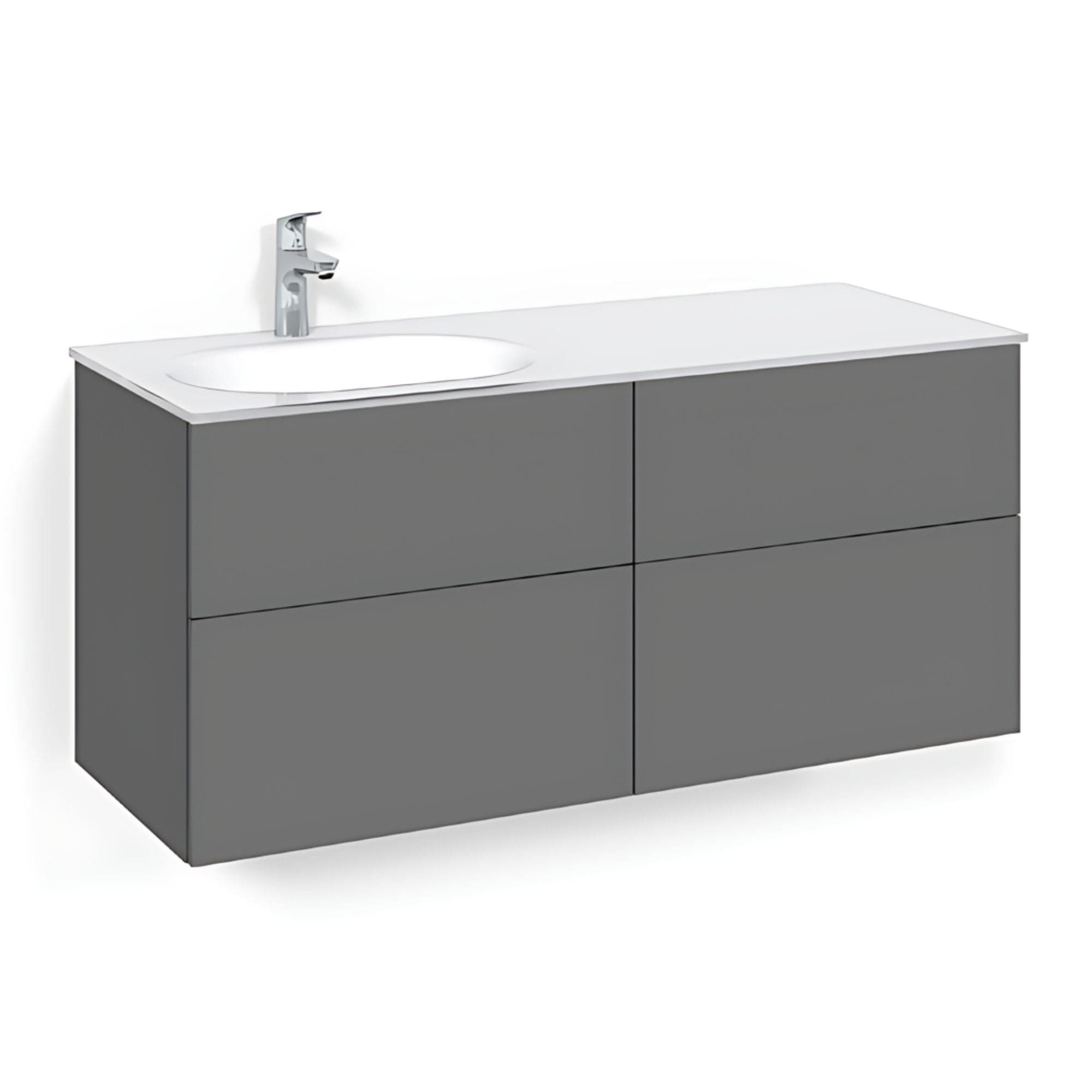 Macro Design CROWN Servantskap 4-skuff - med Venstre Glasservant 120cm Antrasitt / Plain / Glass Edge hvit Macro Design Møbelpakke bad BUN-FSK120APVGVH
