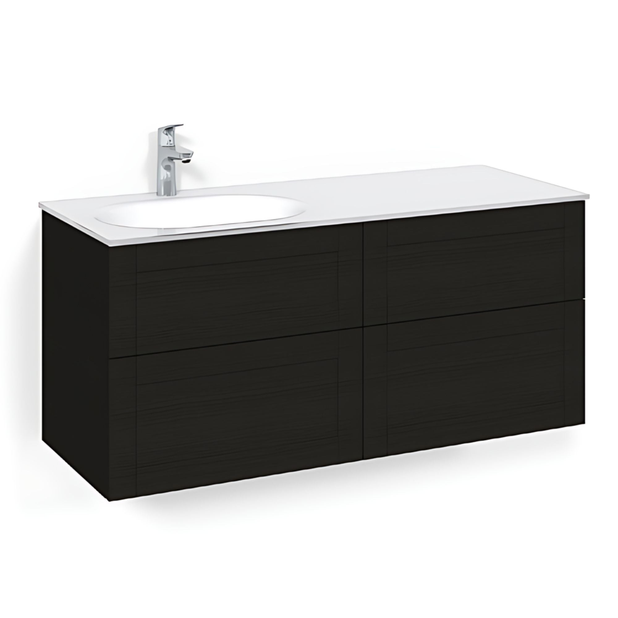 Macro Design CROWN Servantskap 4-skuff - med Venstre Glasservant 120cm Svart eik / Frame / Glass Edge hvit Macro Design Møbelpakke bad BUN-FSK120SFVGVH