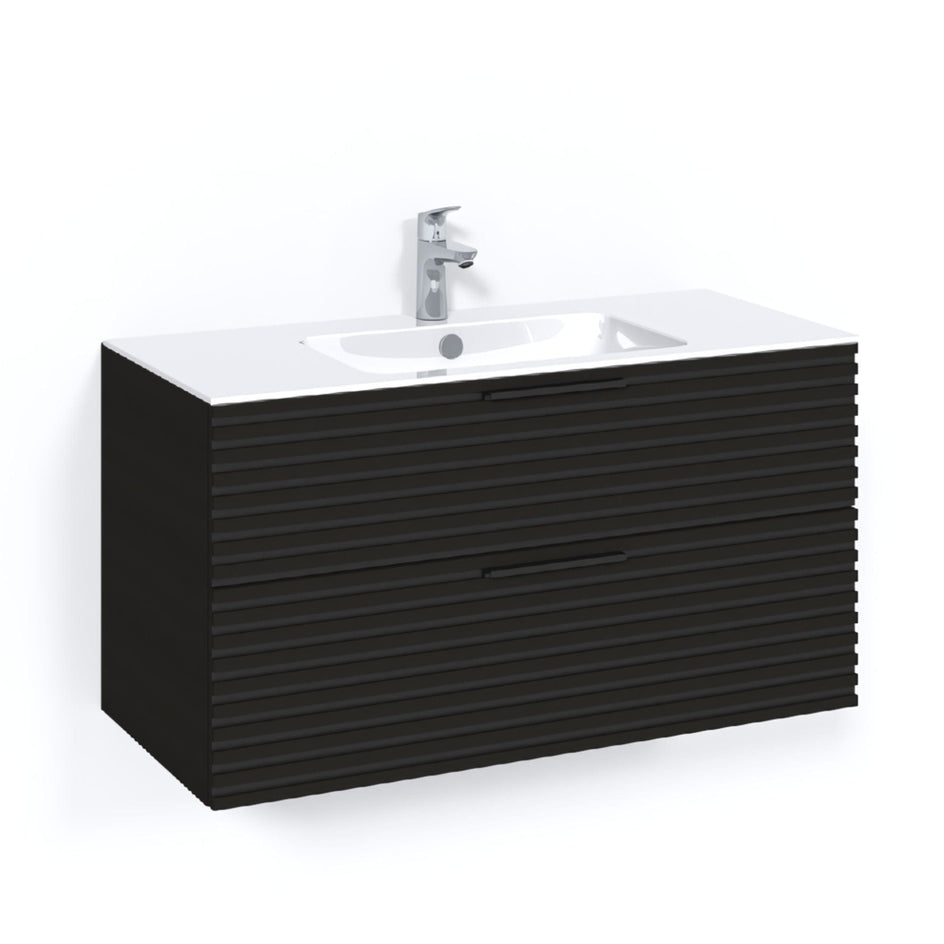 Macro Design CROWN Stripe Servantskap 2 skuff - med LIGHT servant Svart eik / 100cm / Light 8 Macro Design Møbelpakke bad BUN-FSK100SZL8