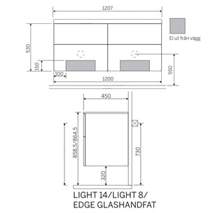 Macro Design CROWN Stripe Servantskap skuff med LIGHT 14 servant 120cm dobbel