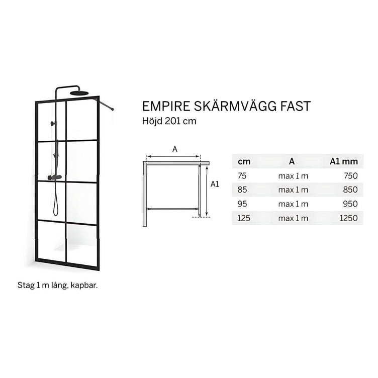Macro Design Empire Dusj Skjermvegg Fast med Gunmetal profil