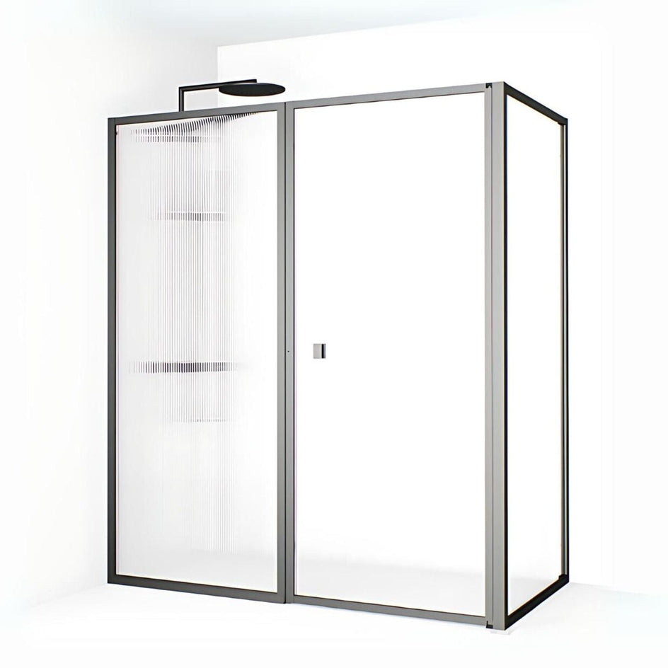Macro Design EMPIRE Dusjhjørne L Linjeglass Gunmetal 76x75+78cm Macro Design Dusjhjørne BUN-DEL767578GLI