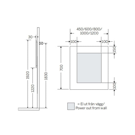 Macro Design T-LED firkantet speil med lys (ramme)
