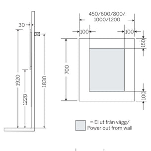 Macro Design T-LED firkantet speil med lys (topplys)