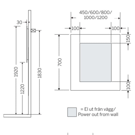 Macro Design T-LED firkantet speil med lys (topplys)