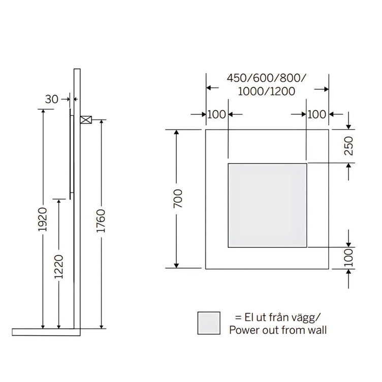 Macro Design AMBILIGHT T-LED firkantet speil med lys (topp/baklys)