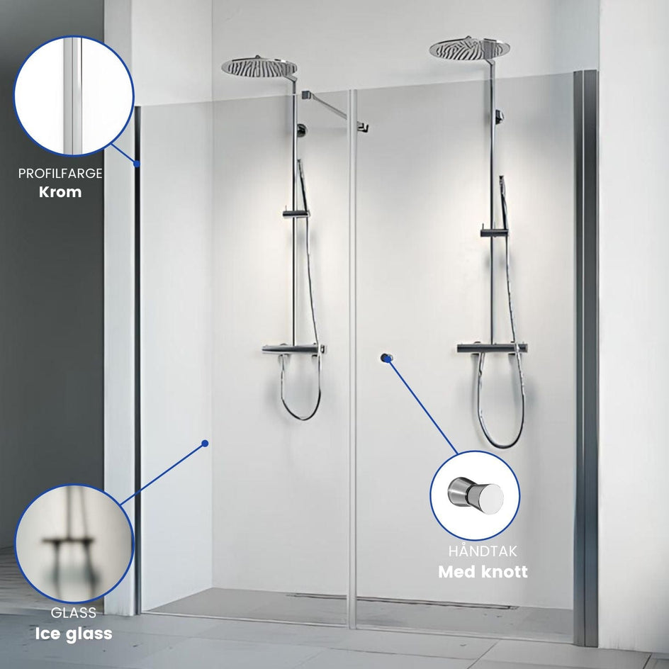 Macro Design SPIRIT Nisjedusj Swing Ice Krom / 70x67cm / Ice glass Macro Design Dusjnisje BUN-DSSV767GIC