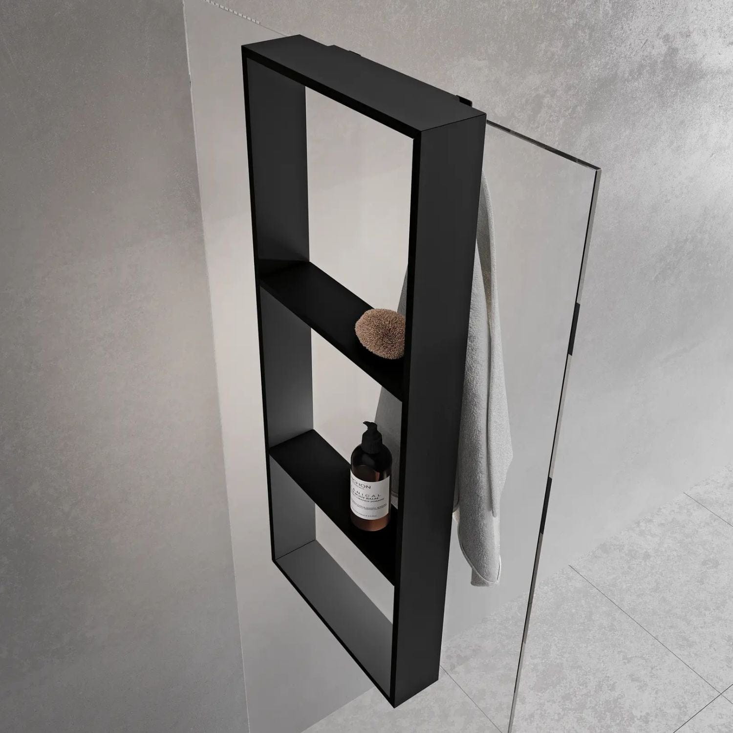 Novellini Frame Dusjhylle med 3 innvendige hyller og håndklekroker Svart matt Novellini Dusjhylle KO-R90AKFPO3590-H