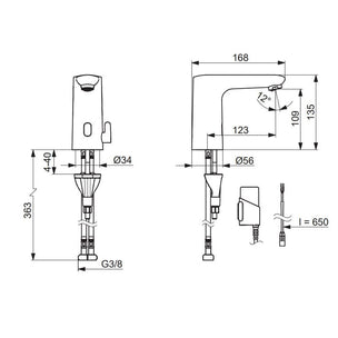 Oras Electra 9260FZ Curve Safety Servantbatteri 3V Berøringsfri