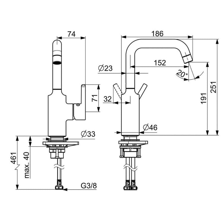 Oras Optima Servantbatteri sidegrep pinnehendel