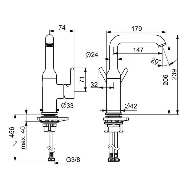 Oras Optima Style Servantbatteri sidegrep pinnehendel