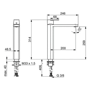 Oras Stela ECO Høy 4801F Servantbatteri