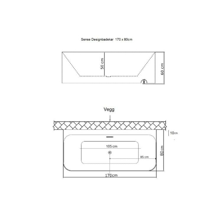 Sanipro Sense Badekar Back-to-wall 170