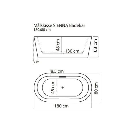 Sanipro SIENNA Frittstående badekar 180