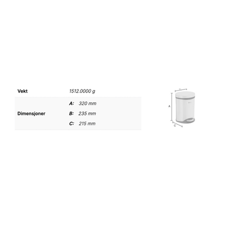 Smedbo Outline FK662 Pedalbøtte 6 Liter Hvit