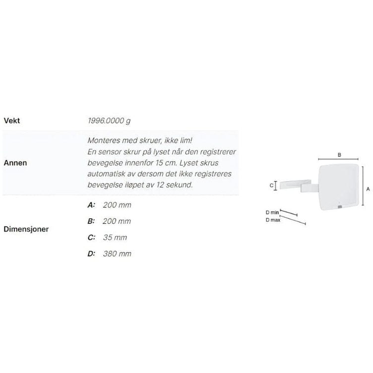 Smedbo Outline 492 Sminkespeil 7x Vegghengt
