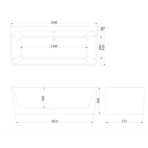Vikingbad Badekar Dybe Rett 160-180 back to wall