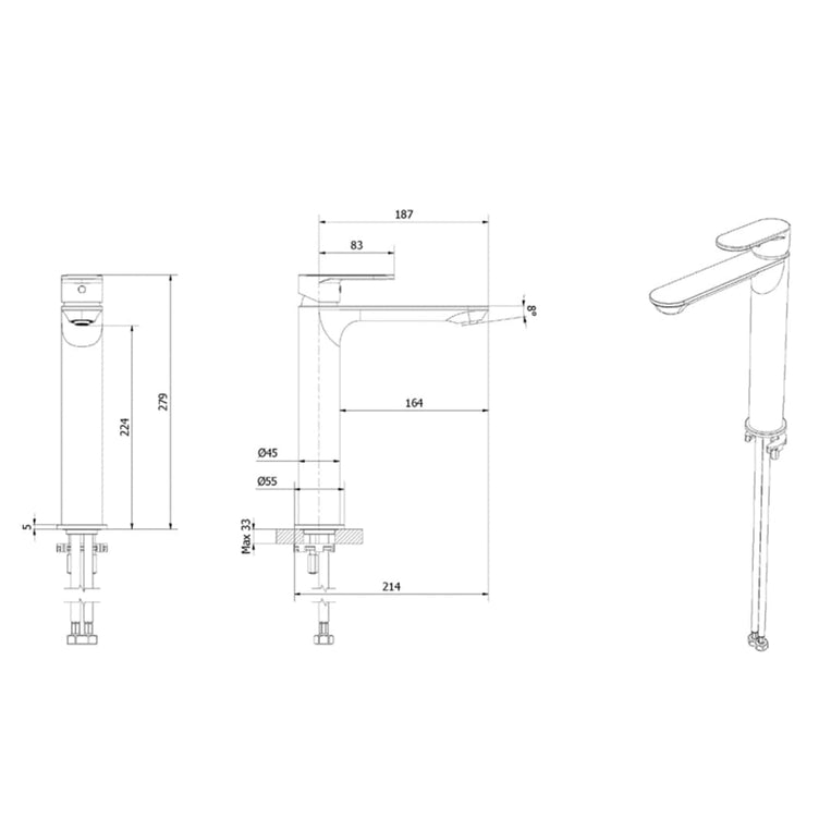 Vikingbad Embla Høy Servantbatteri H297mm