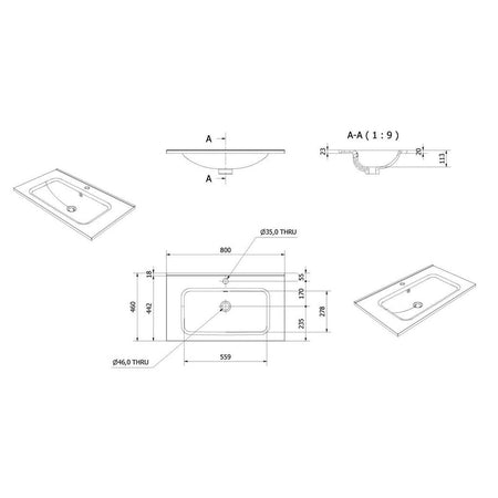 Vikingbad INA D46 Thin Møbelservant  B60-180cm - H2cm