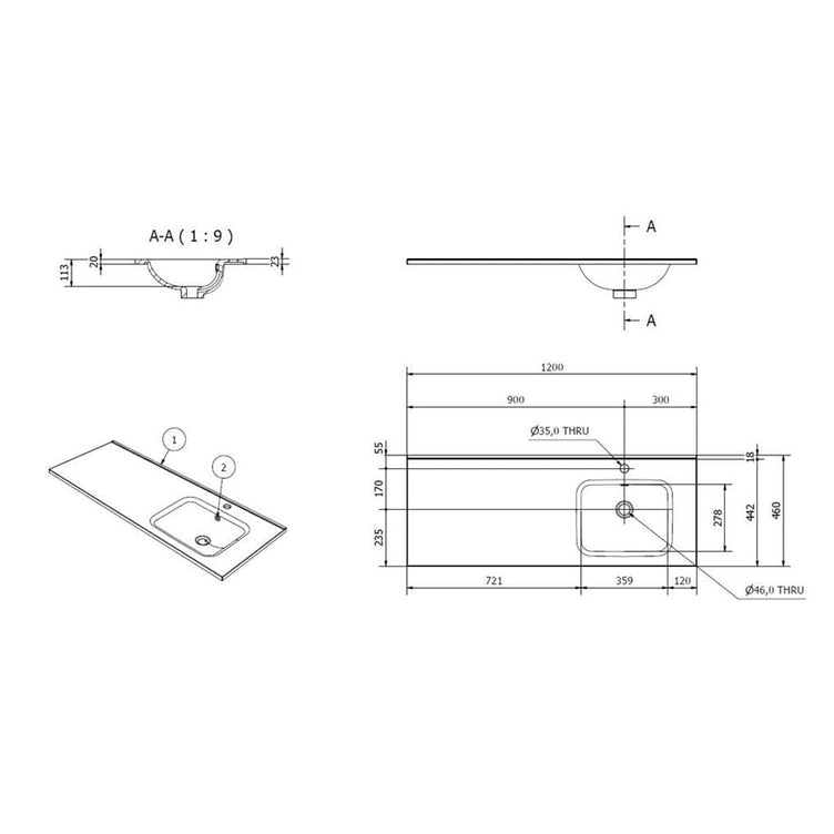 Vikingbad INA D46 Thin Møbelservant  B60-180cm - H2cm