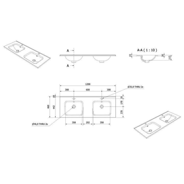 Vikingbad INA D46 Thin Møbelservant  B60-180cm - H2cm