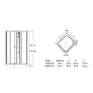 OUTLET: Vikingbad Kiev Dusjkabinett Rett H210cm