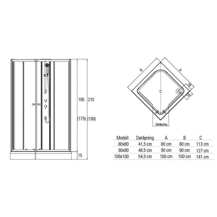 OUTLET: Vikingbad Kiev Dusjkabinett Rett H210cm