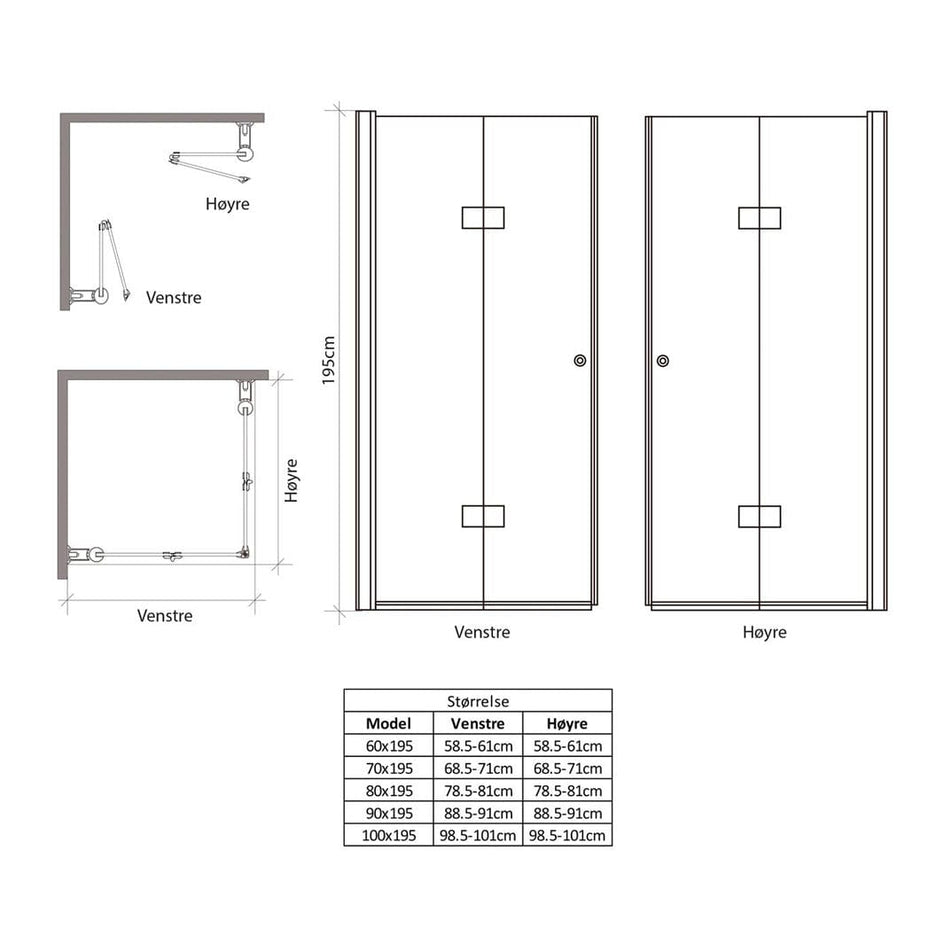 VikingBad MATS Dusjdør Leddet H195cm VikingBad Dusjdør