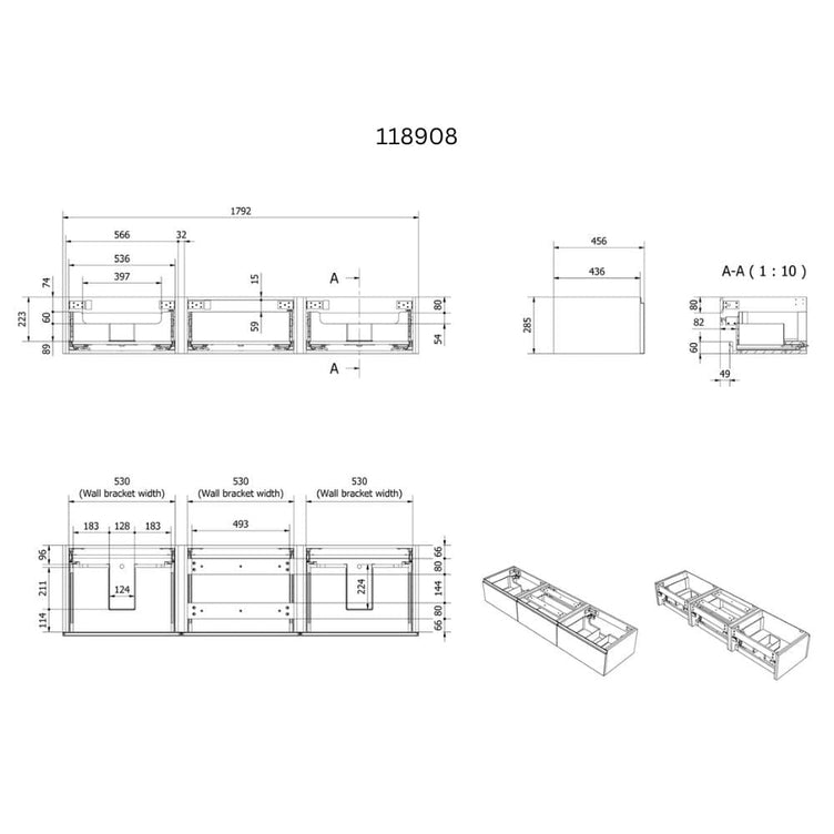 Vikingbad Mie DEMI Fingergrep Servantskap 180 cm