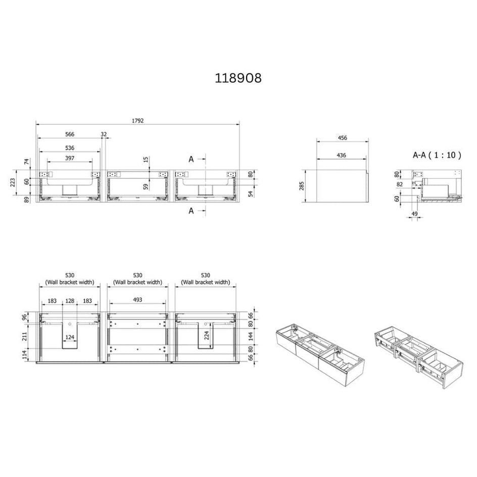 VikingBad Mie DEMI Fingergrep Servantskap 180 cm Skandinavisk eik / 180cm dobbel VikingBad Servantskap VB-118908
