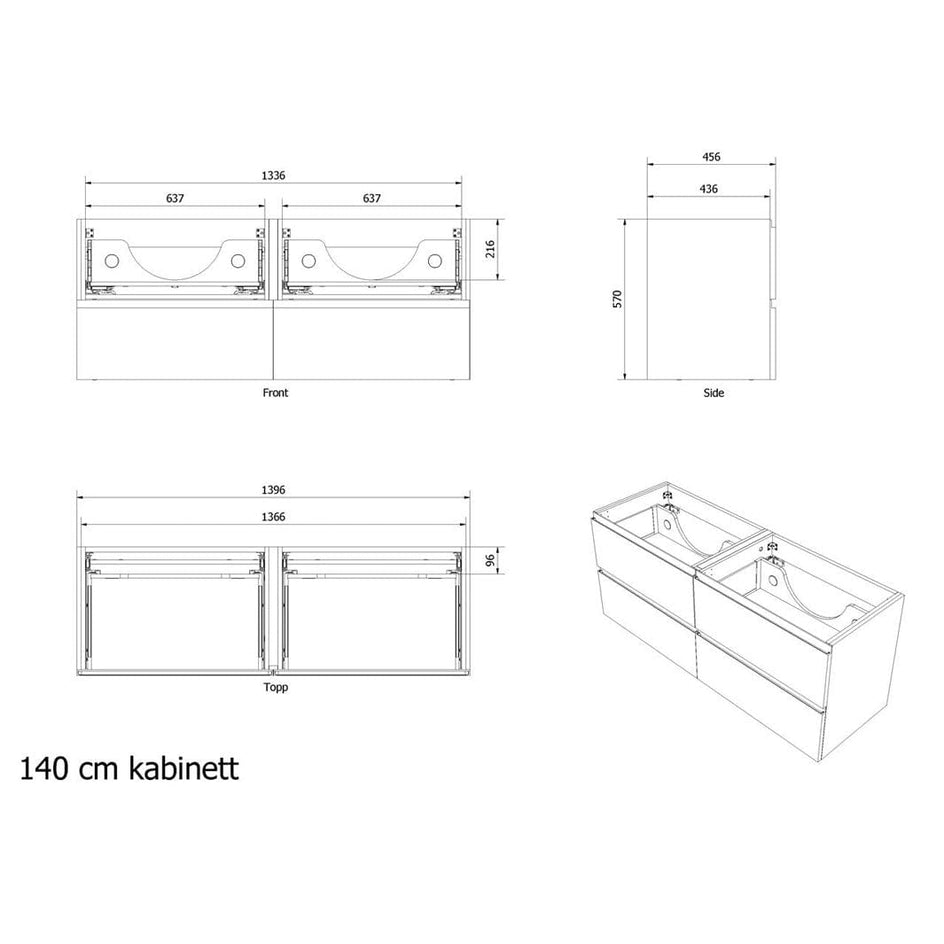 VikingBad MIE FINGERGREP Servantskap - Mål: B(60-200)xH57xD46 cm VikingBad Servantskap