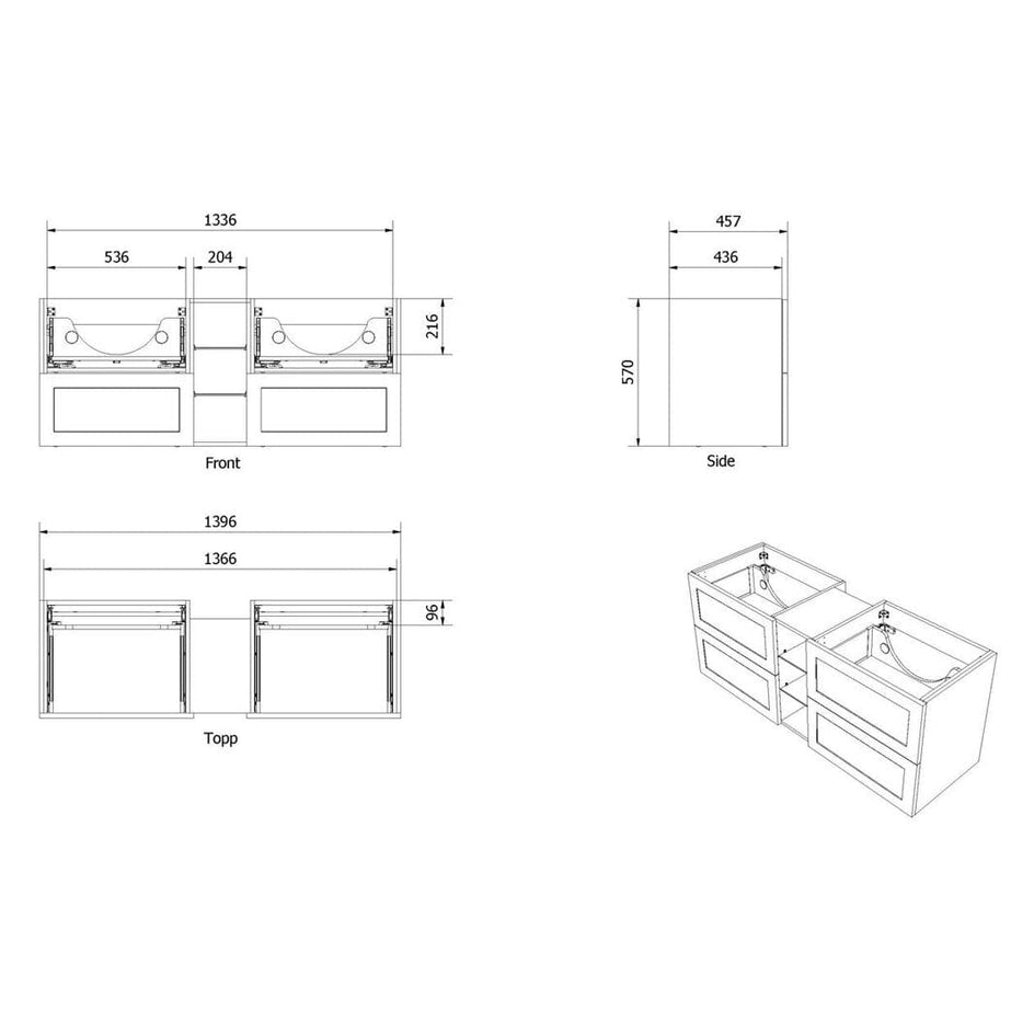 VikingBad MIE RAMME Servantskap åpen glasshylle - Mål: B(140-200)xH57xD46 cm VikingBad Servantskap